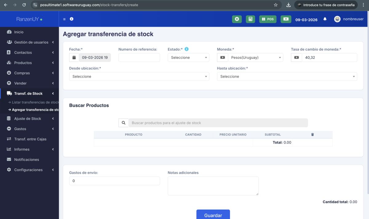 Agregar Transferencia