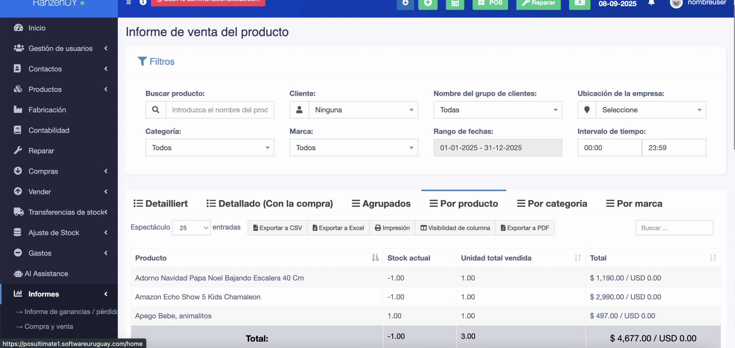 Exportación y filtros avanzados